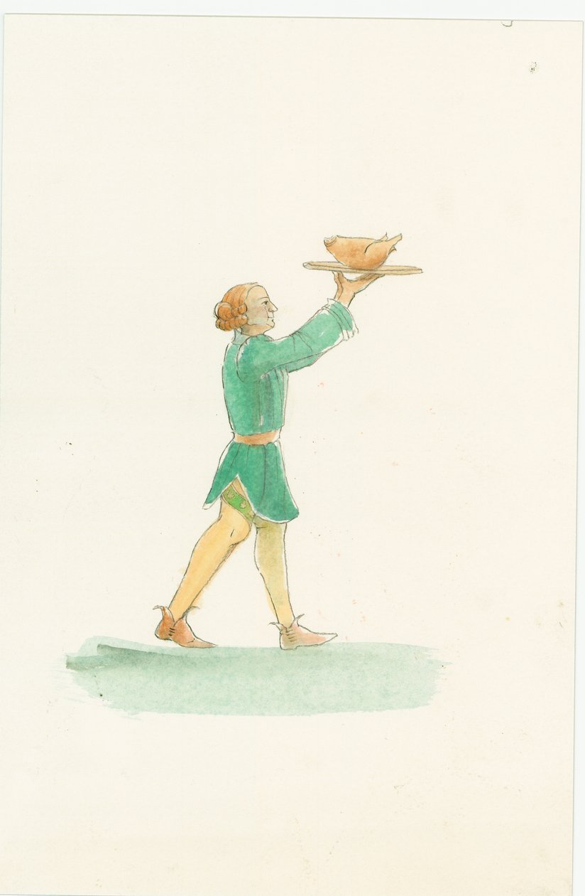 Un camarero medieval, llevando una bandeja de comida, 2004 de Judith Dobie