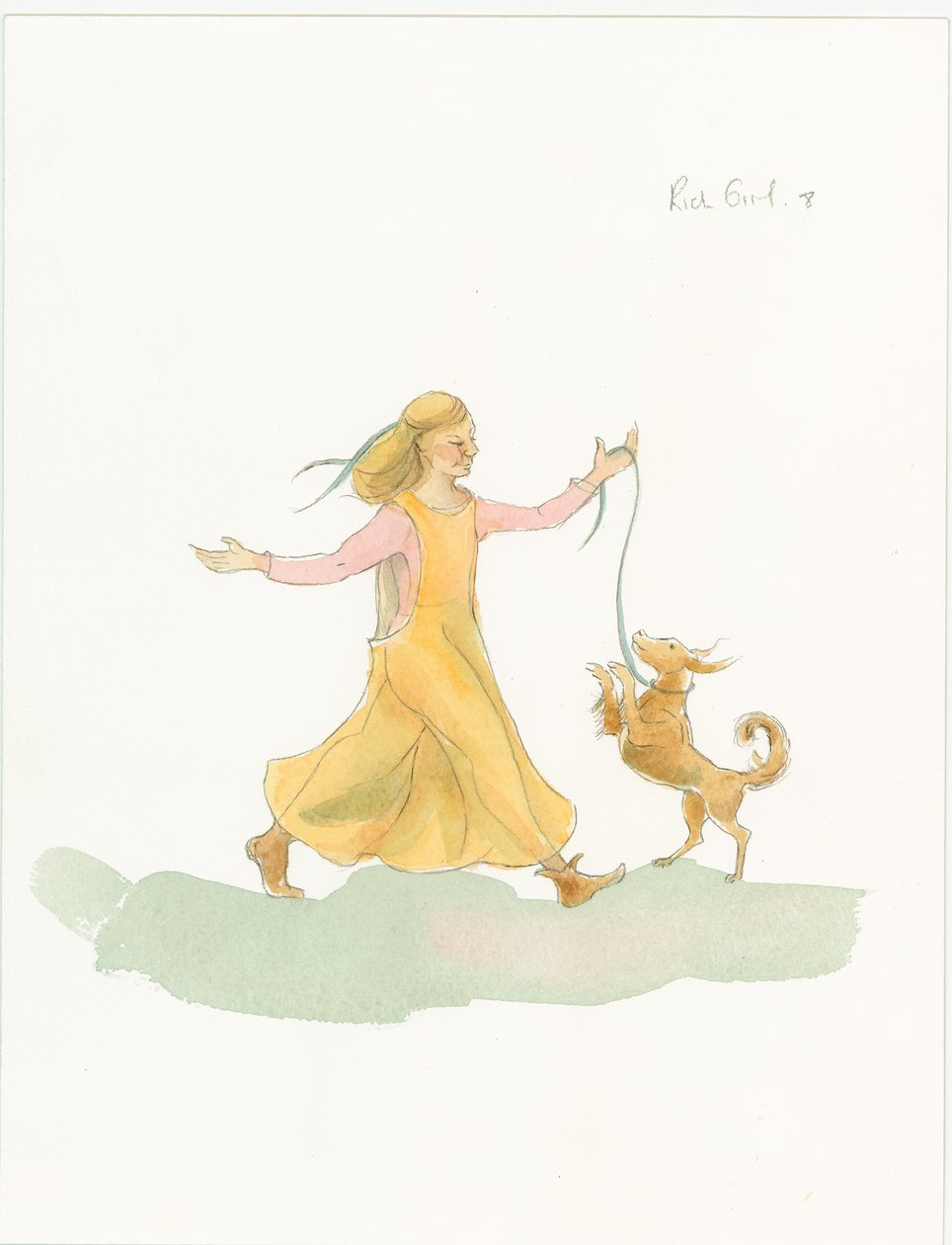 Una mujer medieval jugando con un perro, 2004 de Judith Dobie