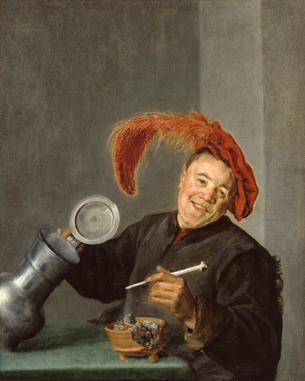 Hombre alegre con una jarra de peltre y una pipa en la mano de Judith Leyster