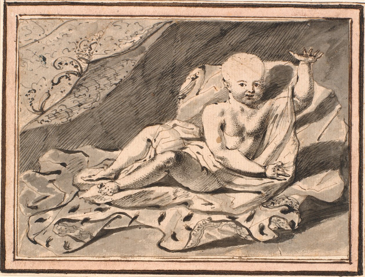 Putti, acostado sobre una capa de armiño de Jürgen Ovens