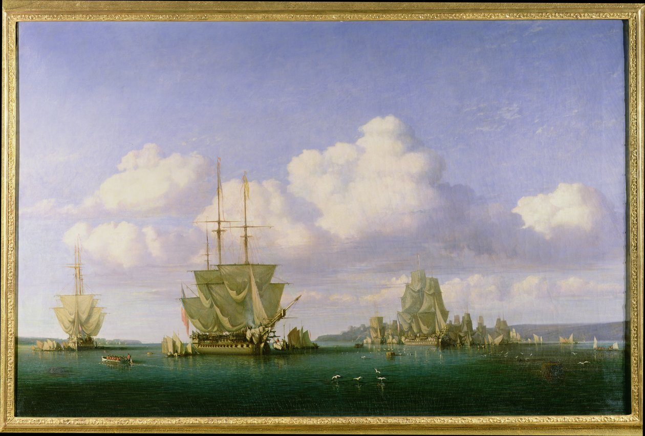 El anclaje de Brest en clima tranquilo, 1844 de Jules Achille Noel