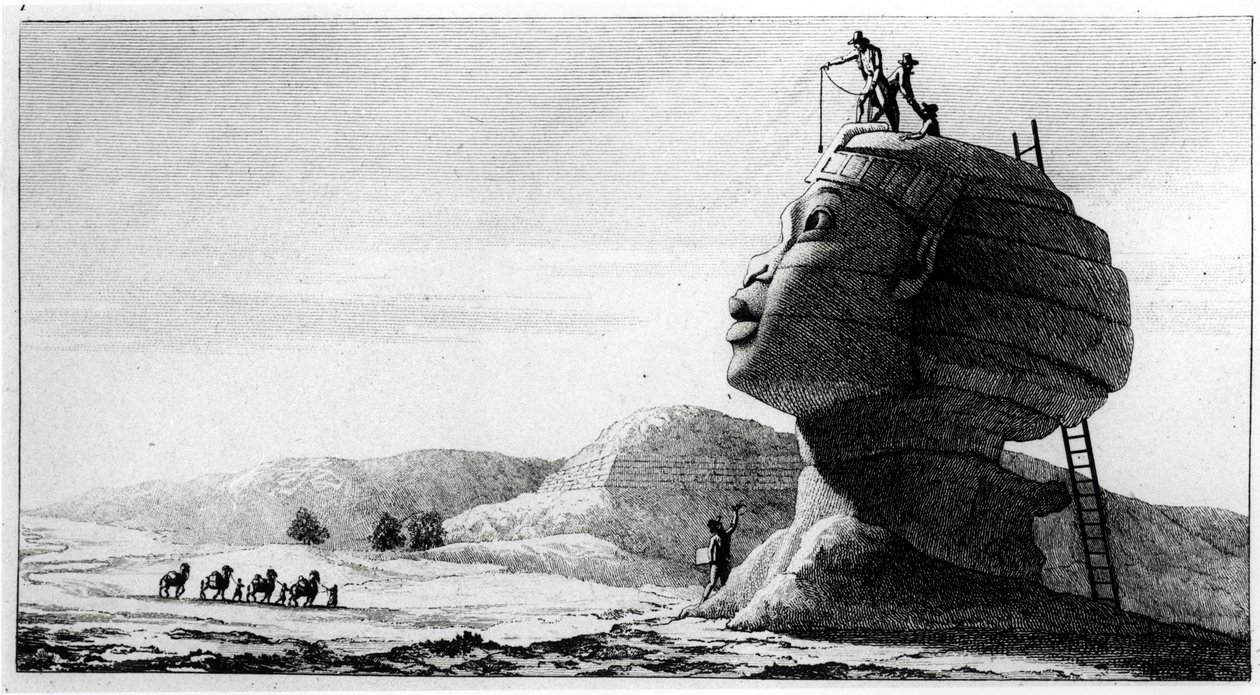Los franceses midiendo la esfinge, de Voyage en Égypte por Dominique Vivant Denon (1747-1825), grabado por Deparc, 1802 de Jules Alfred Vincent Rigo