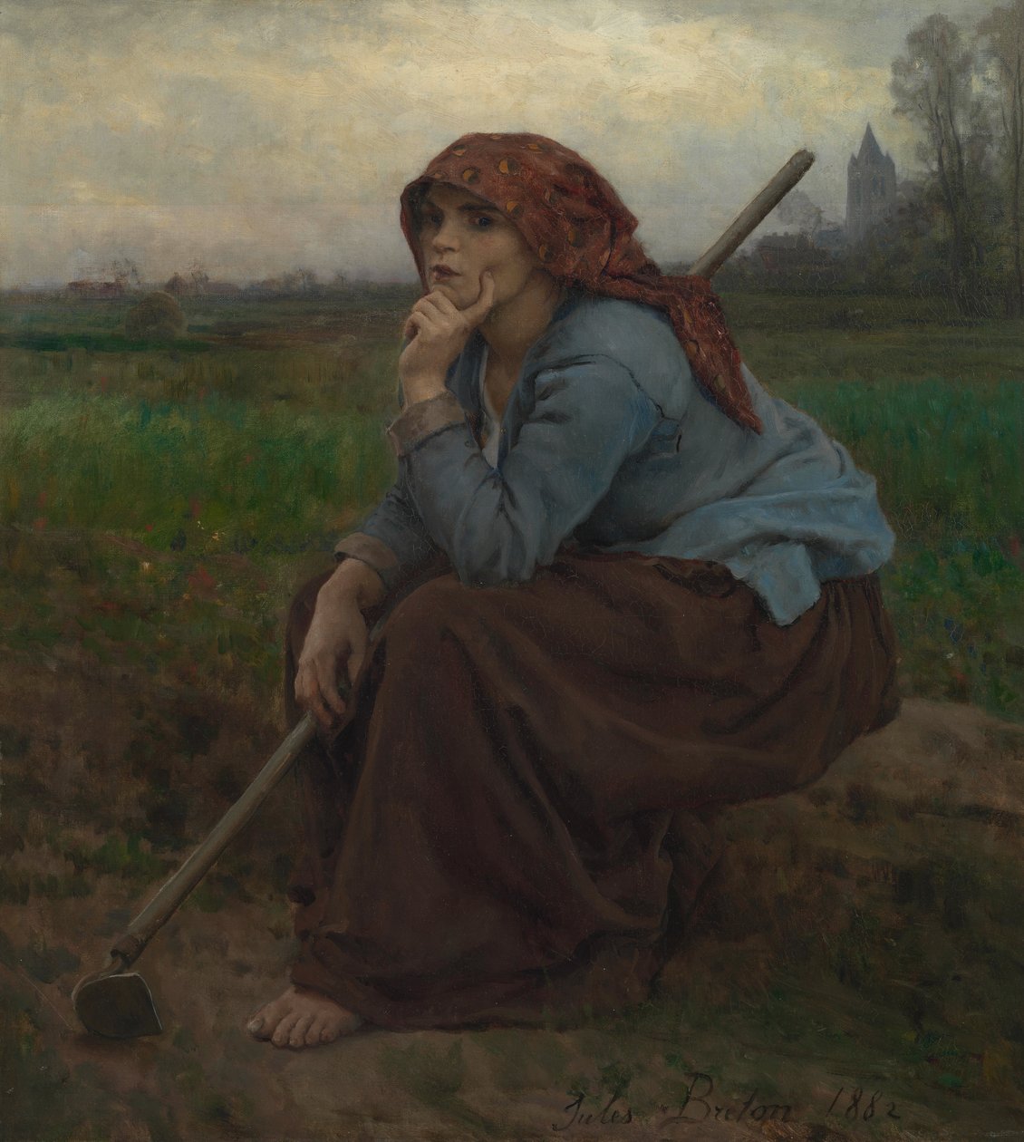 Joven campesina con una azada de Jules Breton