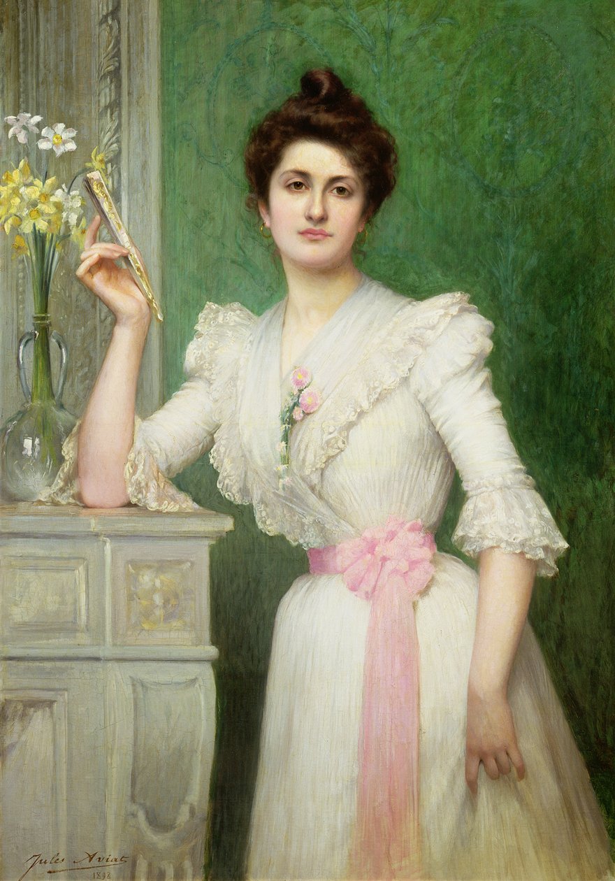 Retrato de una dama con un abanico, 1898 de Jules Charles Aviat