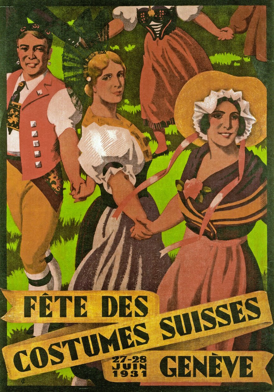 Póster publicitario de la Fête des Costumes Suisse en Ginebra (1931) de Jules Courvoisier