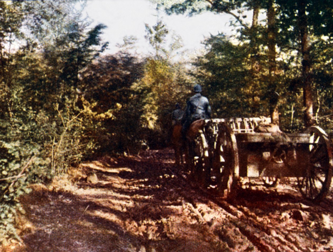 Un carro tirado por caballos franceses con un cañón de 75 mm, Verdún, 1916 de Jules Gervais Courtellemont