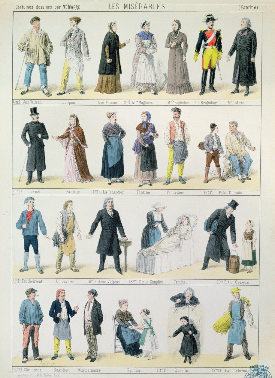Diseños de vestuario para una adaptación de Los Miserables de Victor Hugo (1802-85) para el teatro, 1878 de Jules Marre
