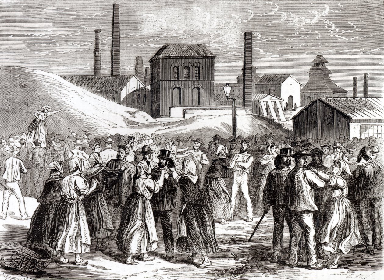 Mujeres Manifestándose en la mina de carbón de Le Creusot en abril de 1870 de Jules Pelcoq