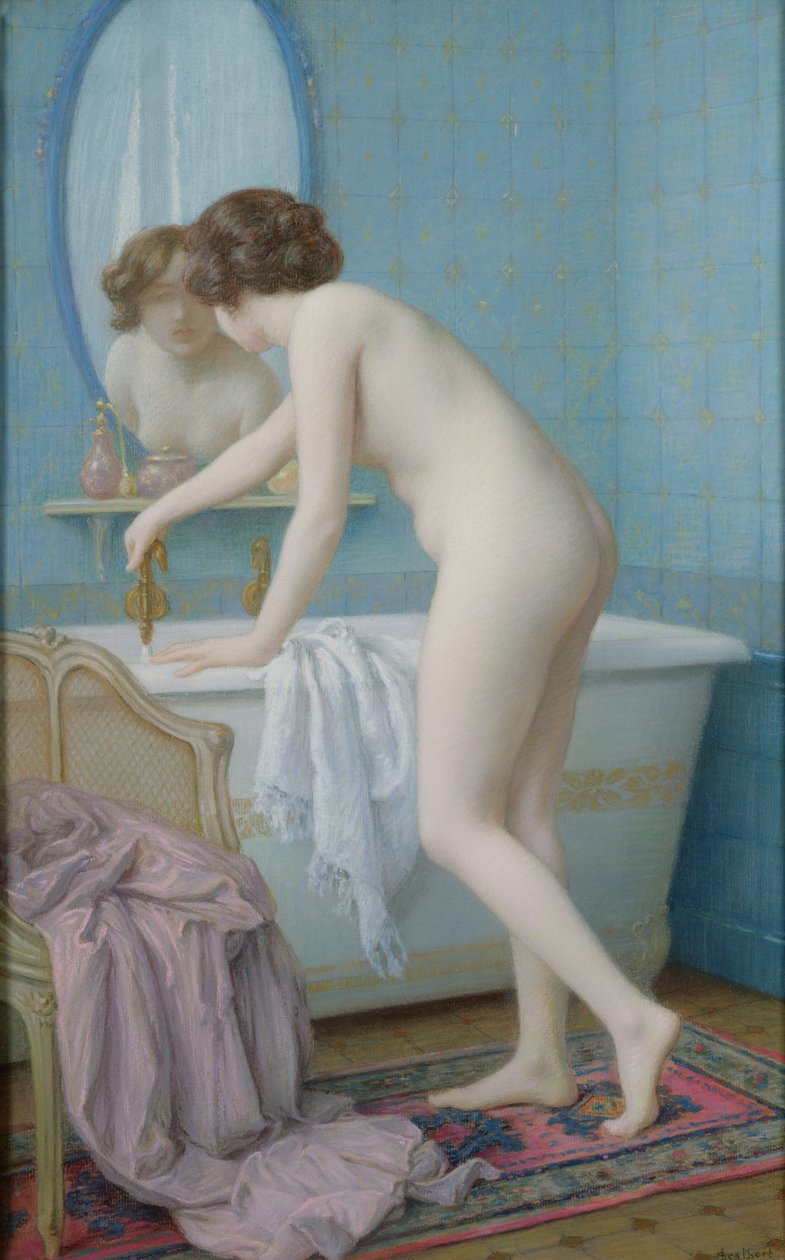 Joven preparando su baño de Jules Scalbert