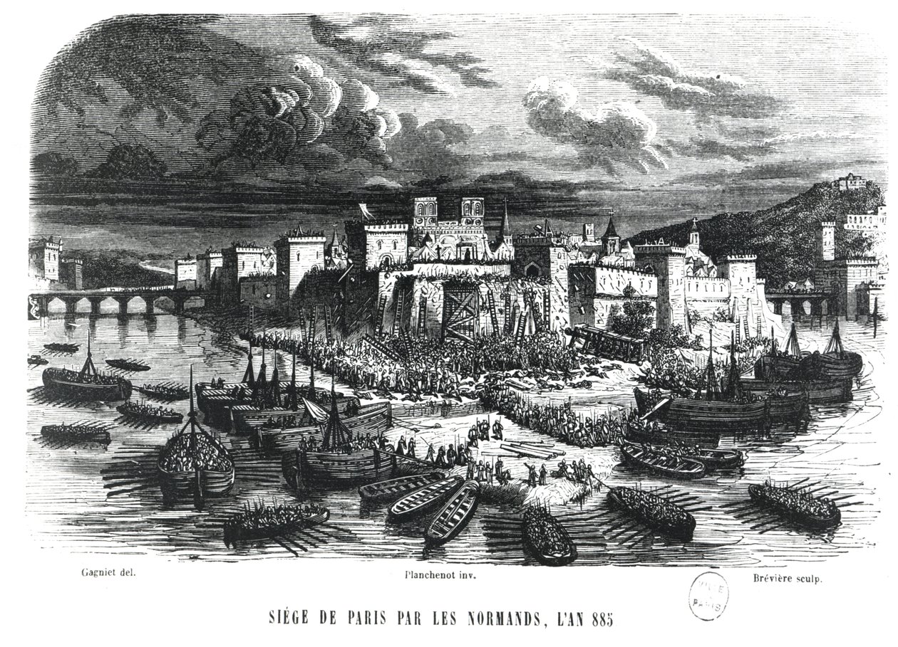 Nórdicos sitiando París en 885, siglo XIX de Jules pseudonym for Gagne, Jacques Gagniet
