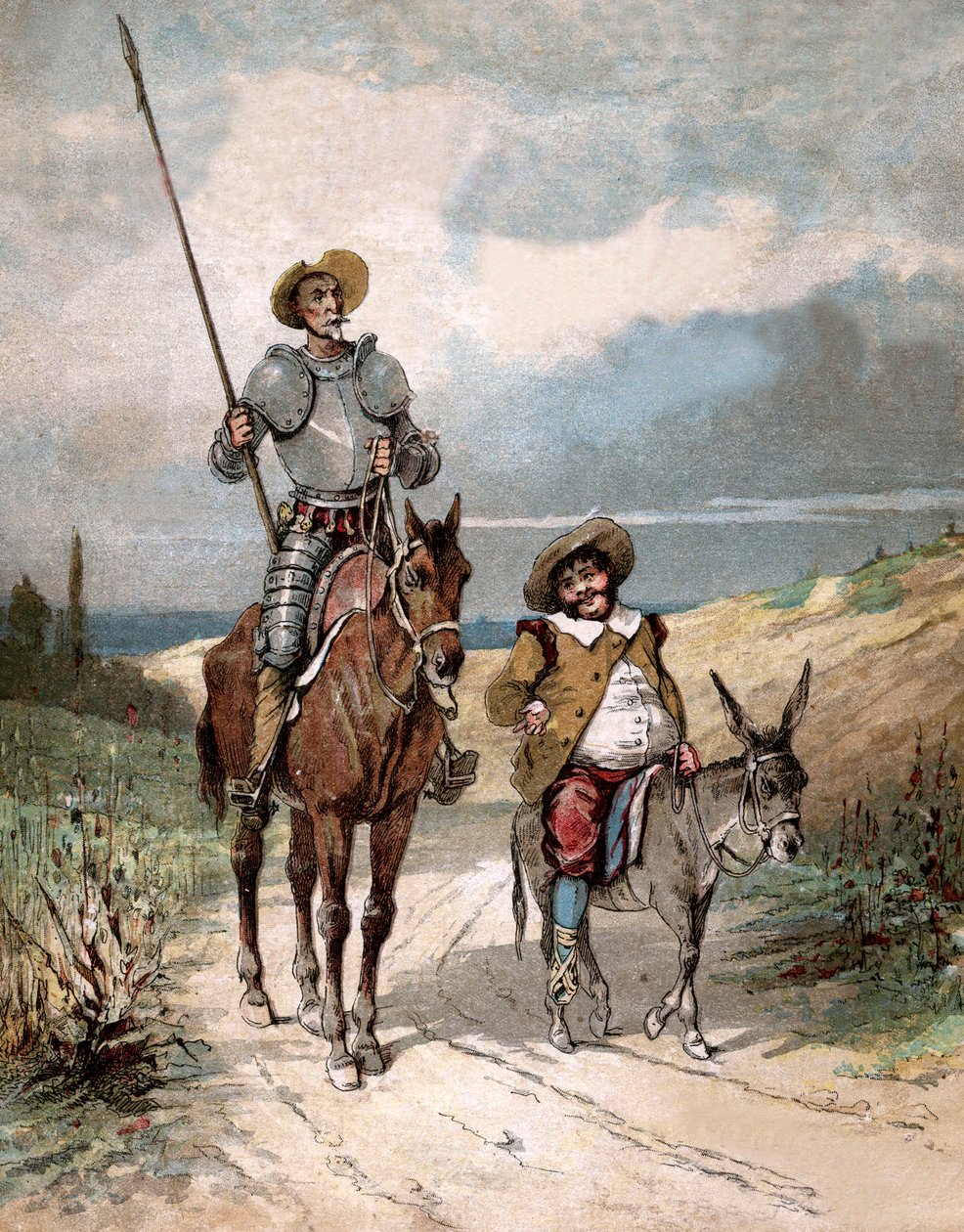 Don Quijote y Sancho Panza, ilustración del libro de Miguel de Cervantes "Histoire de Don Quichotte", grabado según Jules David de Jules (after) David