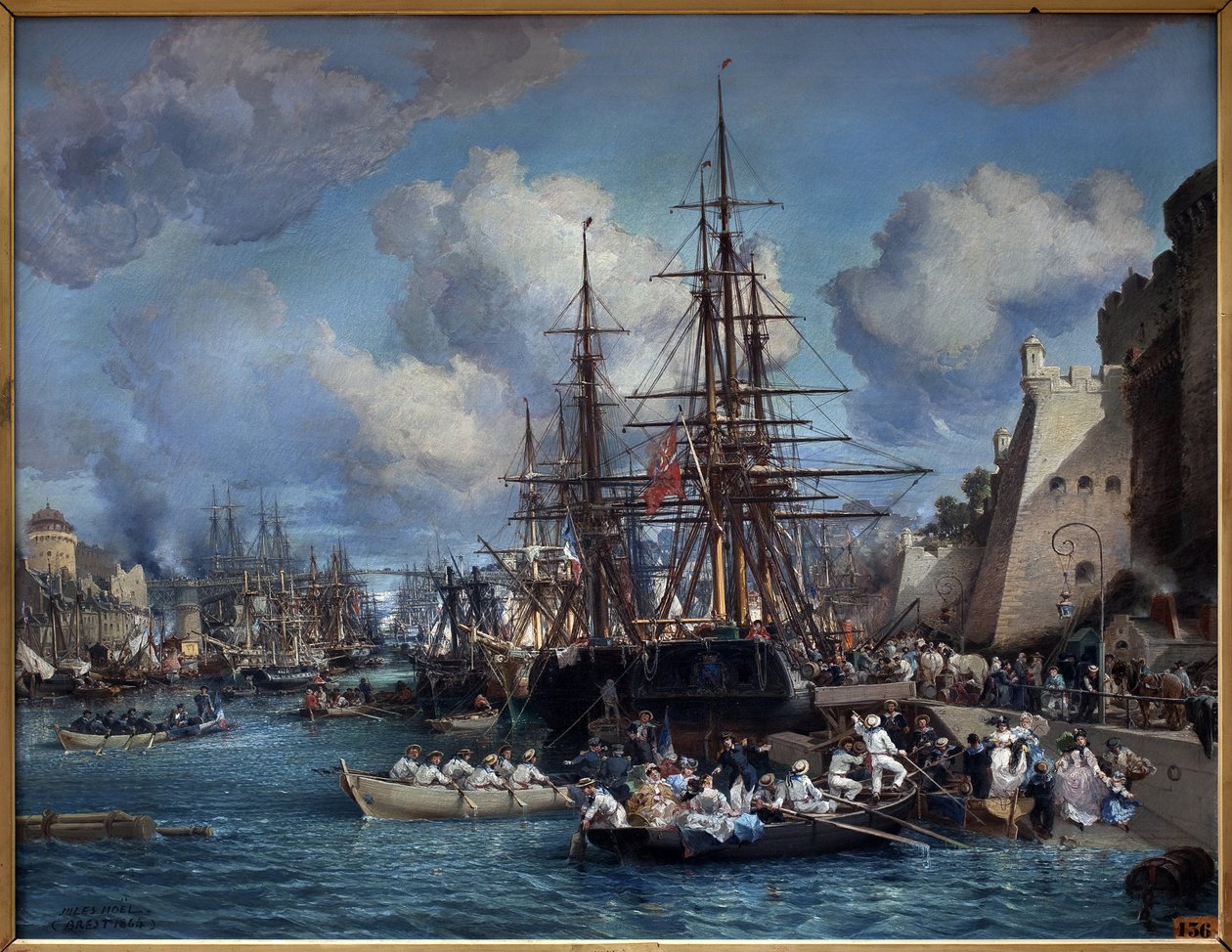 El puerto de Brest (Francia) en 1864. de Jules Achille Noel