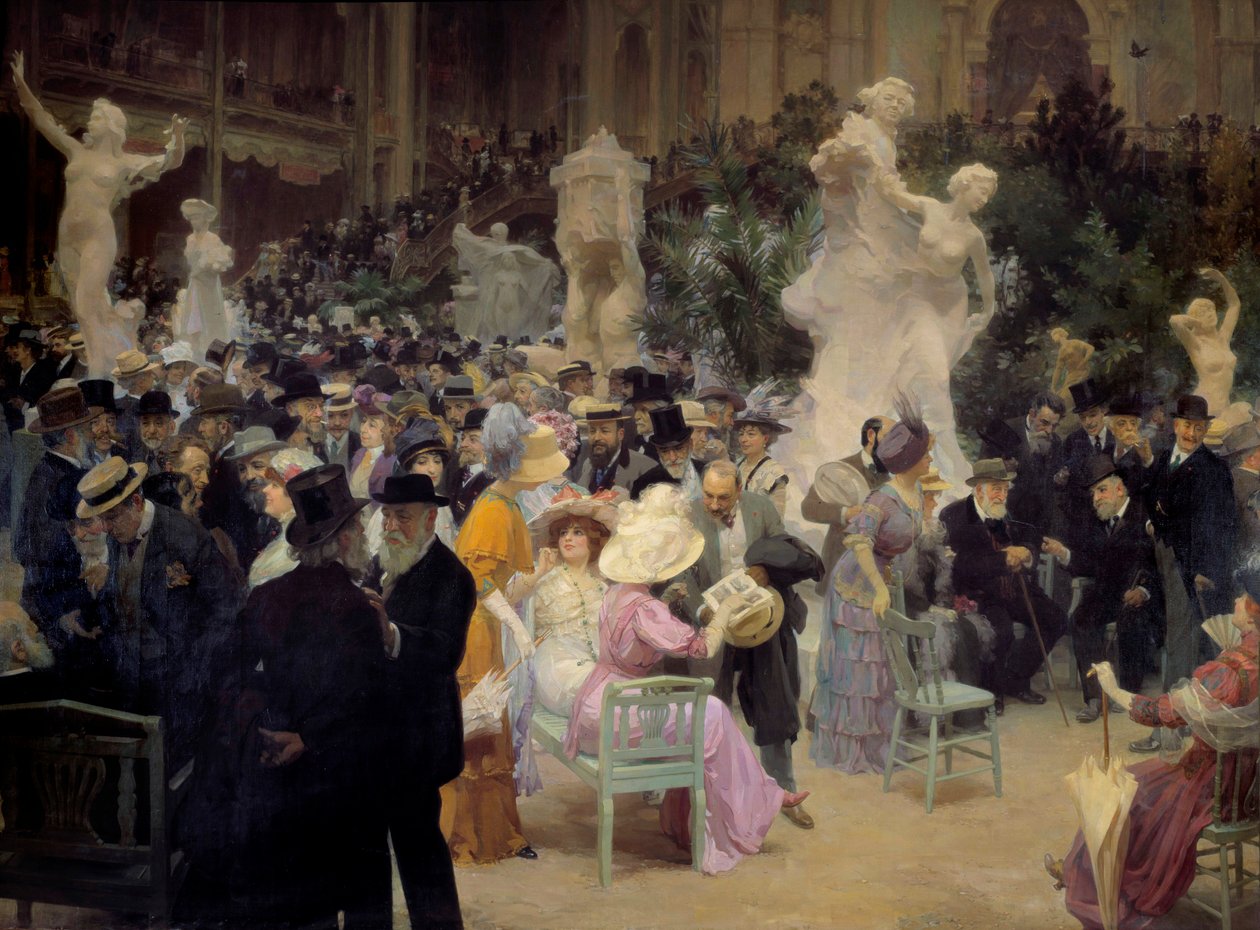 Belle époque: "Un viernes en el Salón de los artistas franceses" Miembros de la burguesía parisina se reúnen en eventos sociales. Detalle. Pintura de Jules Alexandre Grun (1868-1934) 1911 de Jules Alexandre Gruen or Grun