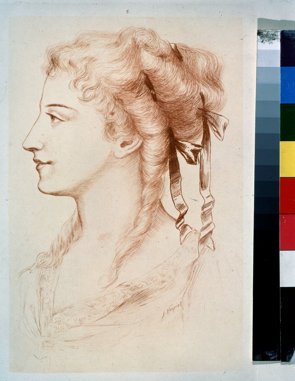 "Profil de jeune dame" (Retrato de una joven) Dessin a la plume de Jules Armand Hanriot (1853-1877) 19eme siecle State Open-air Museum Peterhof, Saint Petersbourg de Jules Armand Hanriot