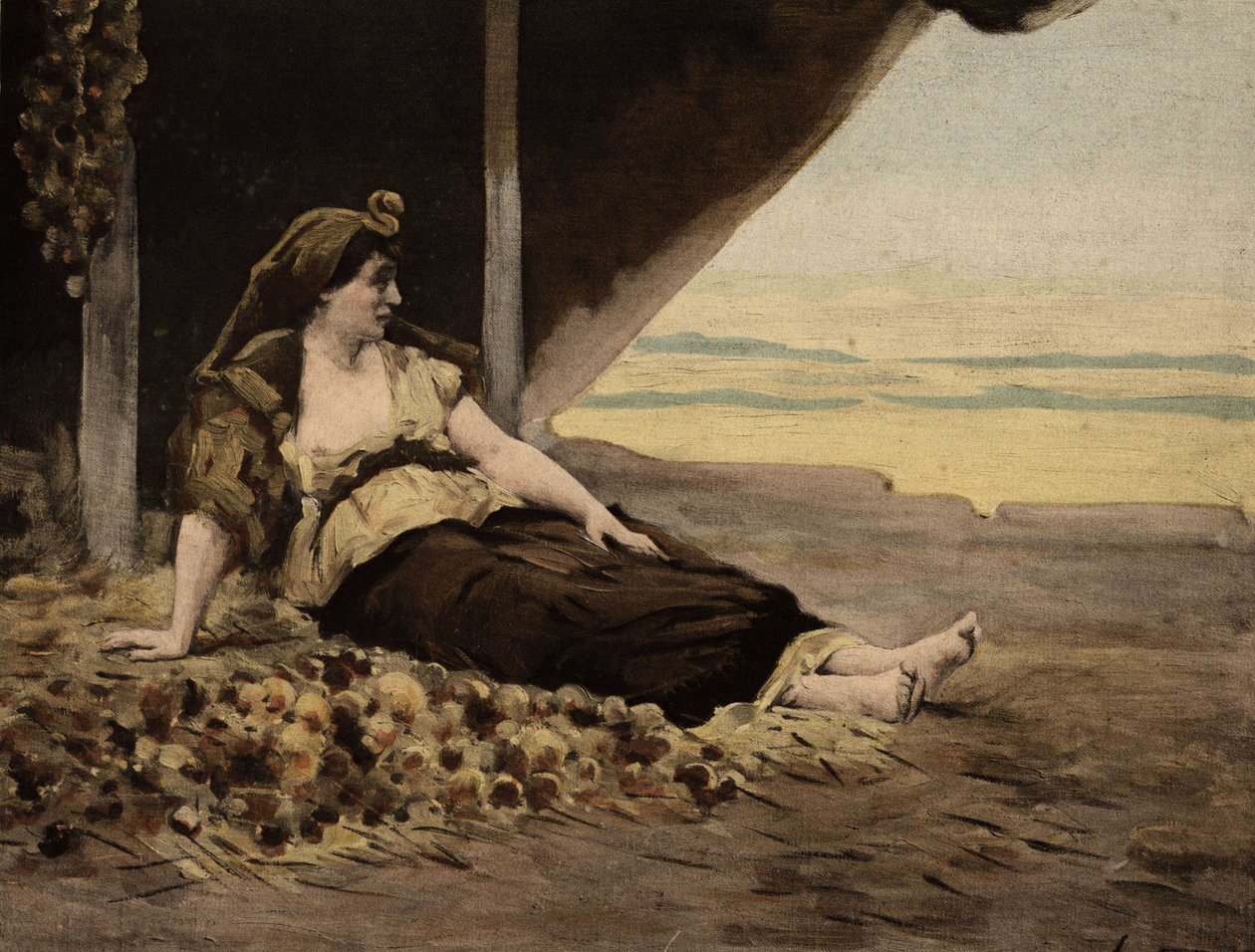 Cleopatra (Cleopatre) vendiendo cebollas. Pantagruel. Ilustración de Jules Garnier. En "Rabelais y la obra de Jules Garnier". de Jules Arsene Garnier