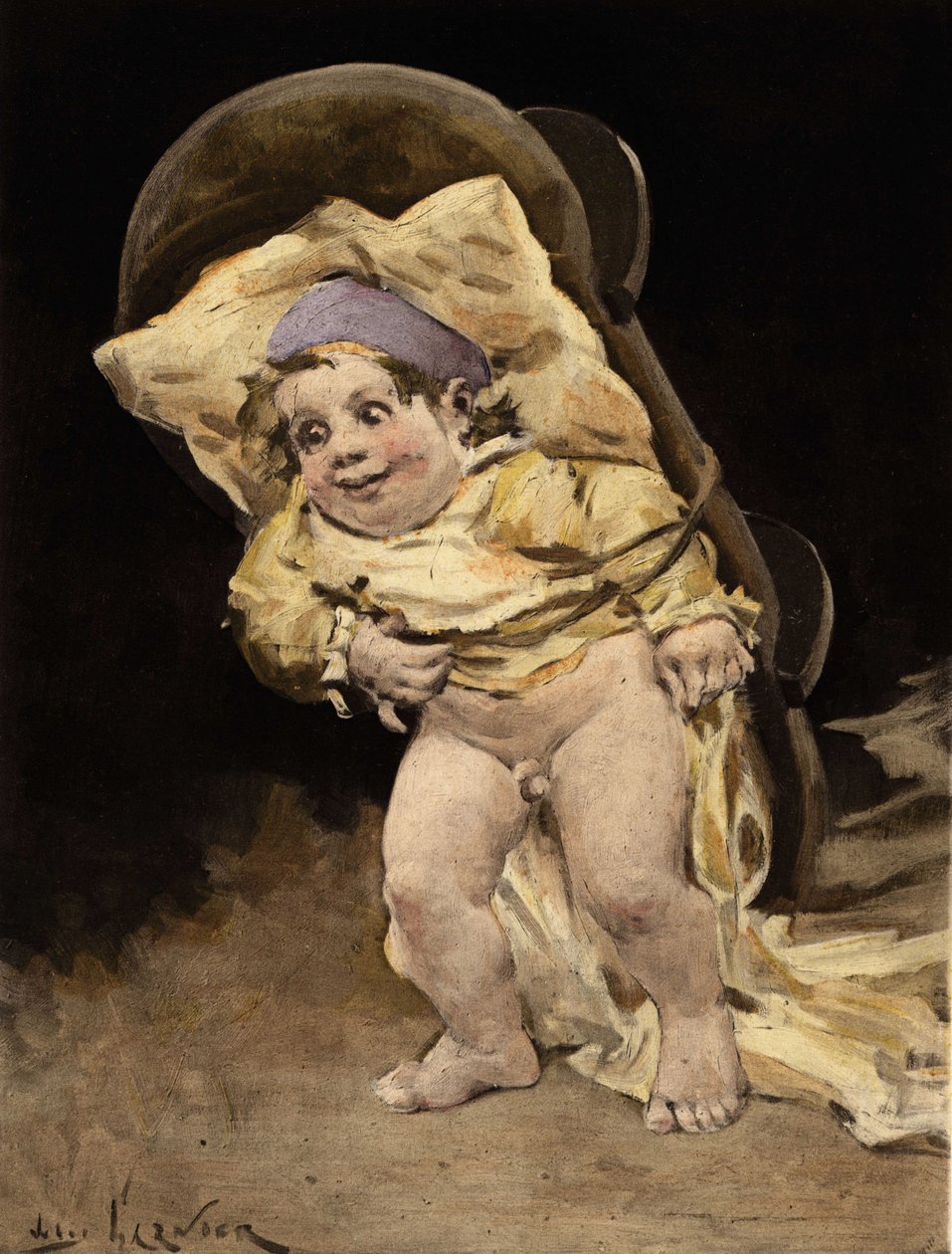 Pantagruel llevando su cuna a la espalda. Pantagruel. Ilustración de Jules Garnier. En "Rabelais et l