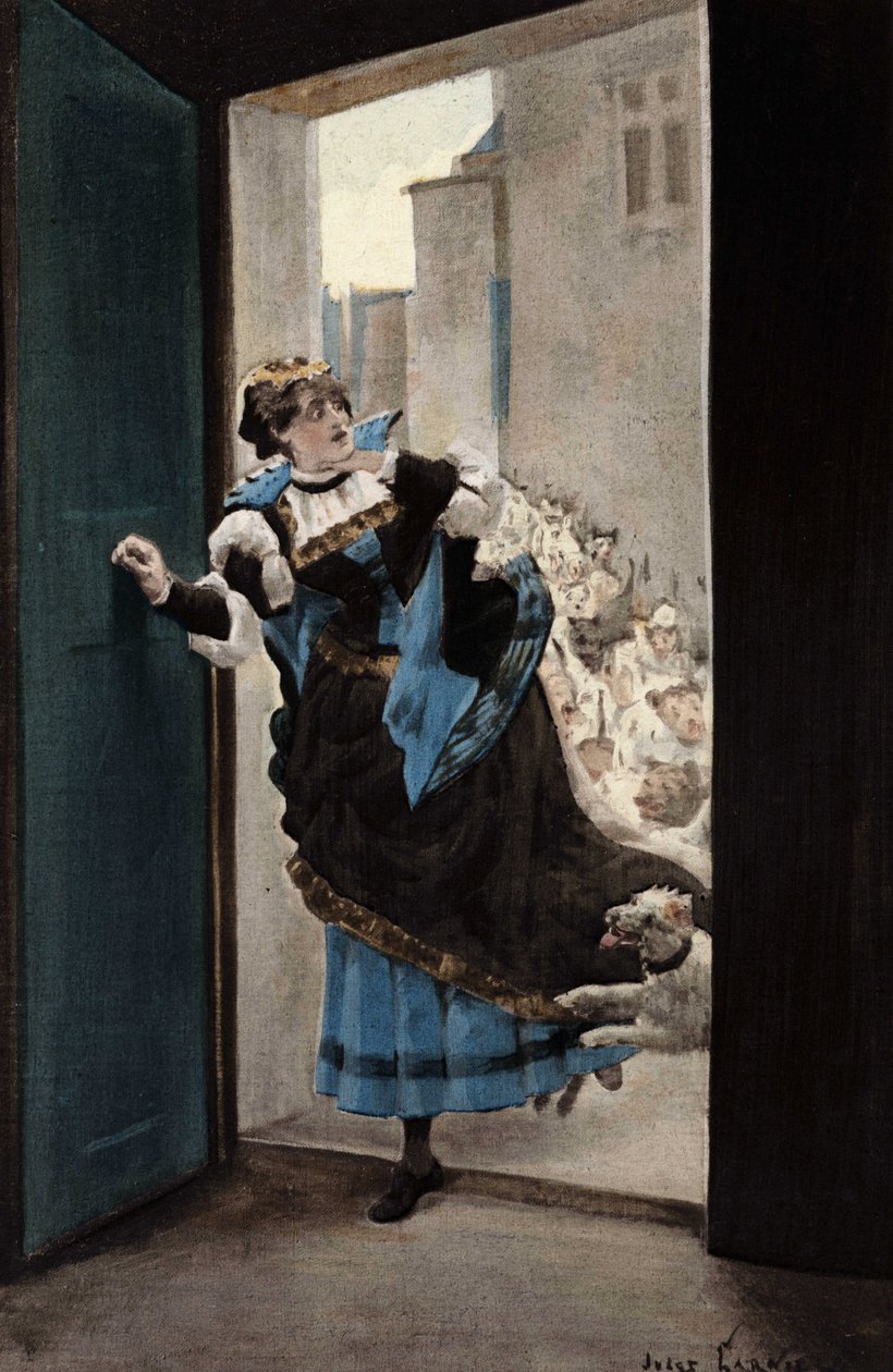 La mujer de la que Panurge está enamorado vuelve a casa perseguida por perros. Pantagruel. Ilustración de Jules Garnier. En "Rabelais et l