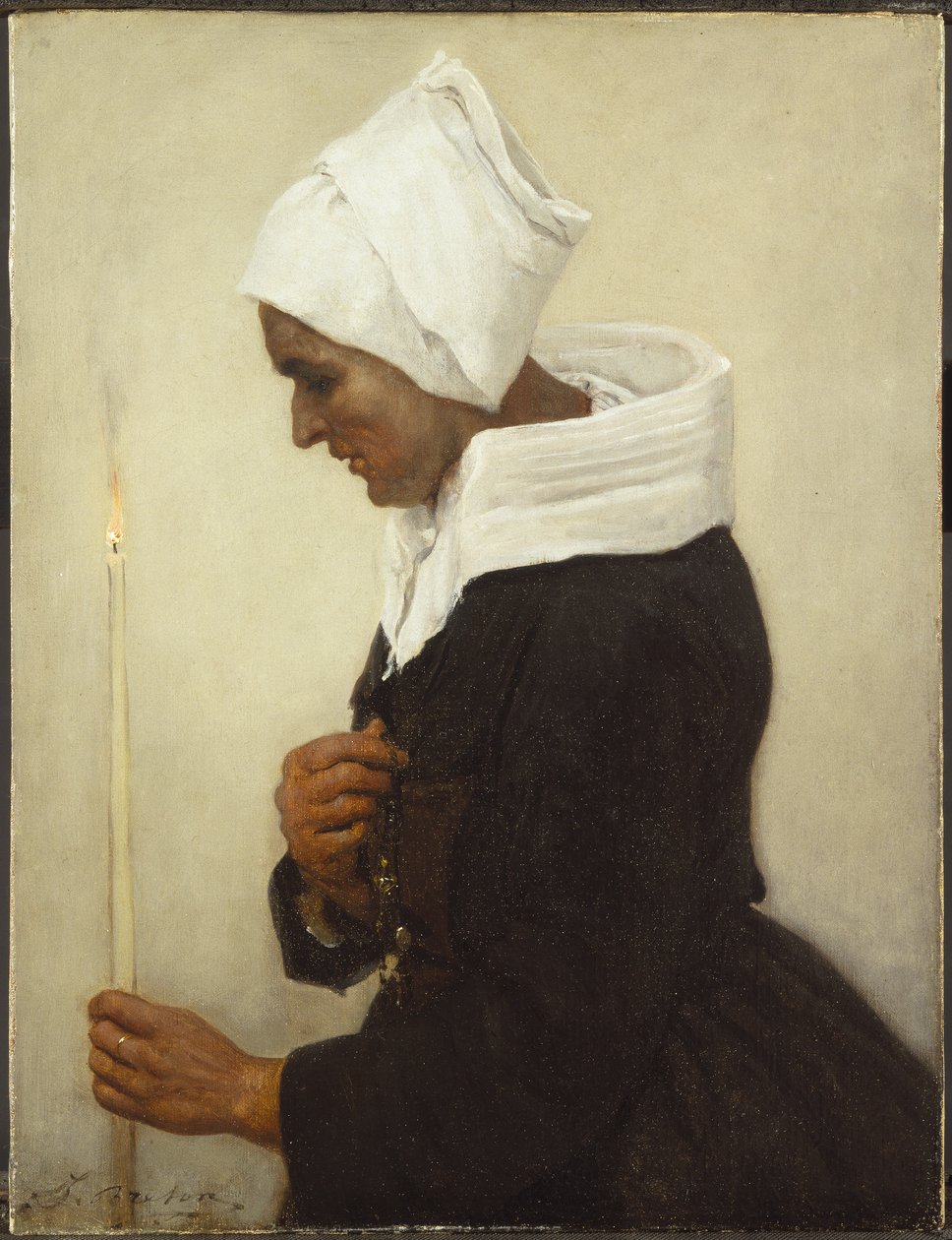 Campesina bretona sosteniendo una vela, c.1869 de Jules Breton