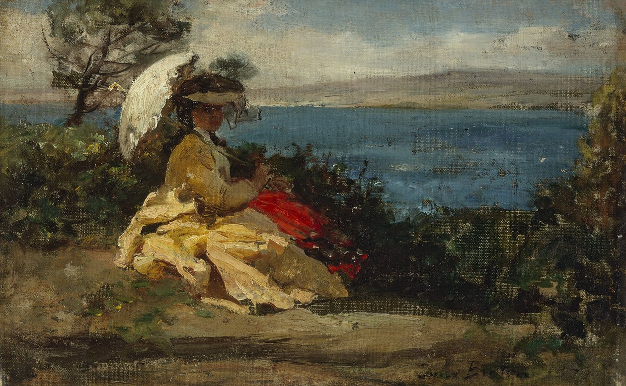 Mujer con sombrilla, bahía de Douarnenez, entre 1870 y 1875 (óleo sobre lienzo) de Jules Breton