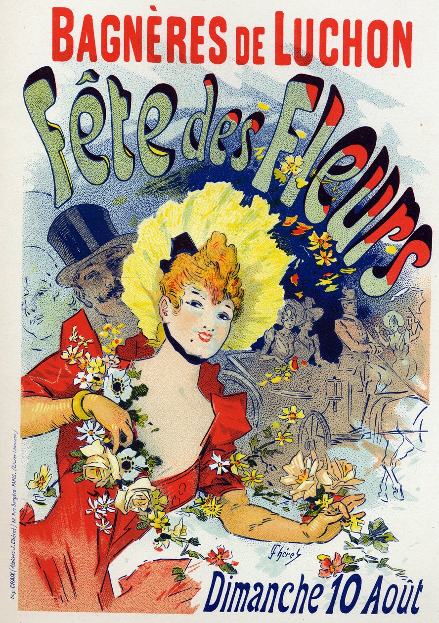 Arte. Entretenimiento. Fiesta de las flores en Bagnères-de-Luchon. Póster de Jules Chéret, Francia, c.1895 de Jules Cheret