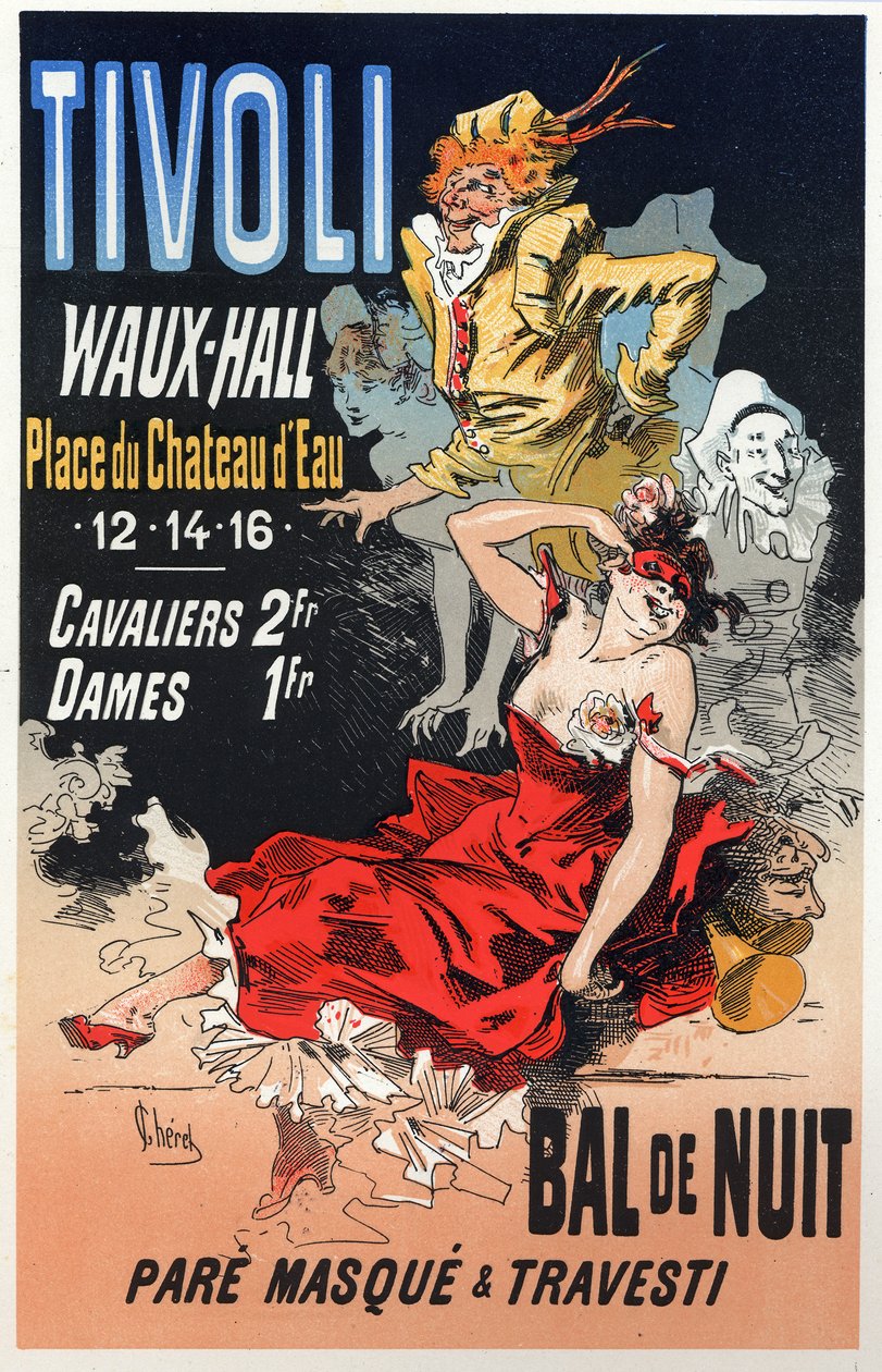 Arte. Entretenimiento. Baile de Máscaras en el Tivoli Waux Hall, París. Cartel de Jules Cheret, Francia, c.1870 de Jules Cheret