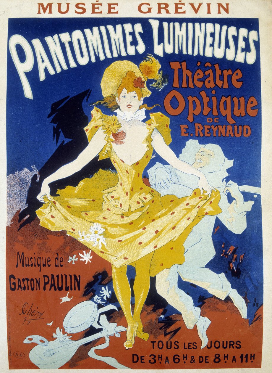 Bailarina y músico - cartel para las pantomimas luminosas de Reynaud y Paulin en el museo Grévin por Jules Cheret, finales del siglo XIX de Jules Cheret