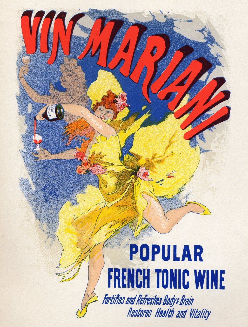 Comida y bebida. Vino tónico francés Mariani (primer vino de coca). Póster de Jules Chéret (1836-1932), Francia de Jules Cheret