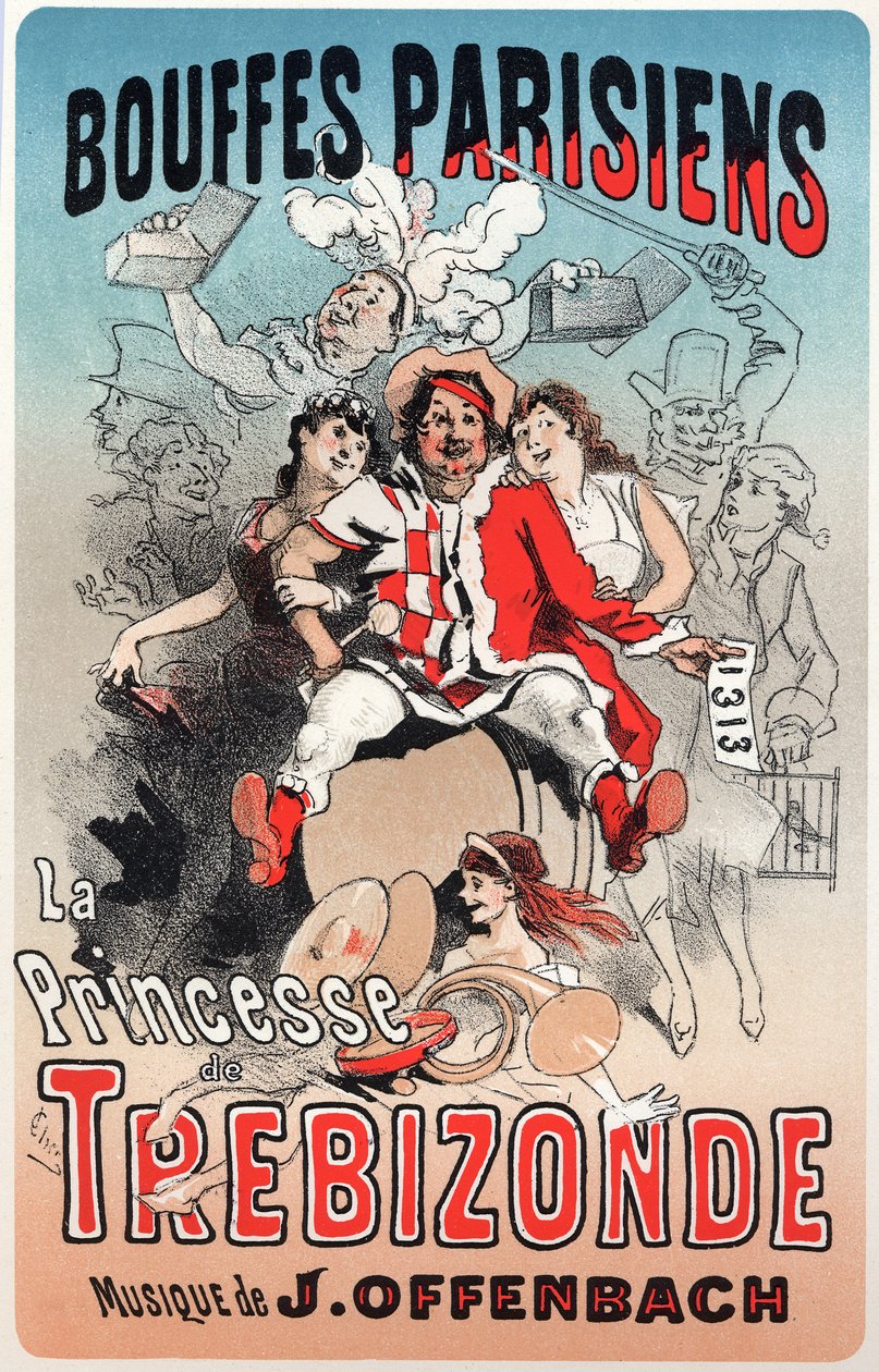 Música. La princesa de Trebisonda, opereta de Jacques Offenbach. Póster de Jules Chéret para el primer espectáculo de los Bouffes Parisiens, París, Francia de Jules Cheret