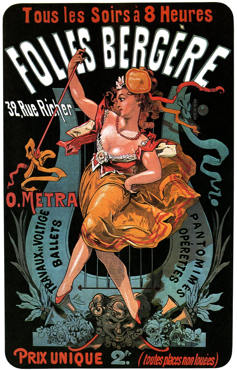 Cartel para el Folies-Bergere 1874 por Jules Cheret (1836-1932) - obras acrobáticas, ballets, pantomimas, operetas, danza, bailarina, music hall (sala de música), París alegre, París de noche de Jules Cheret