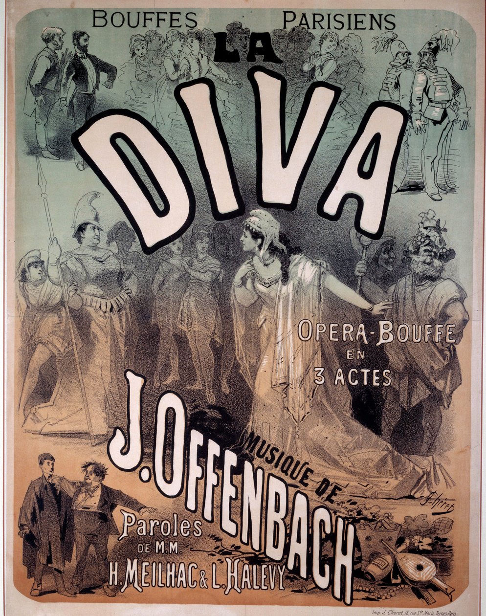 Póster para la opereta Diva puesta en música por Jacques Offenbach (1819-1880) en los Bouffes parisinos de Jules Cheret