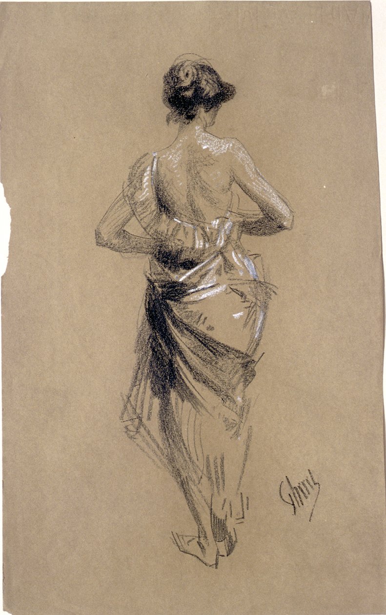 Mujer de pie vista de espaldas de Jules Cheret