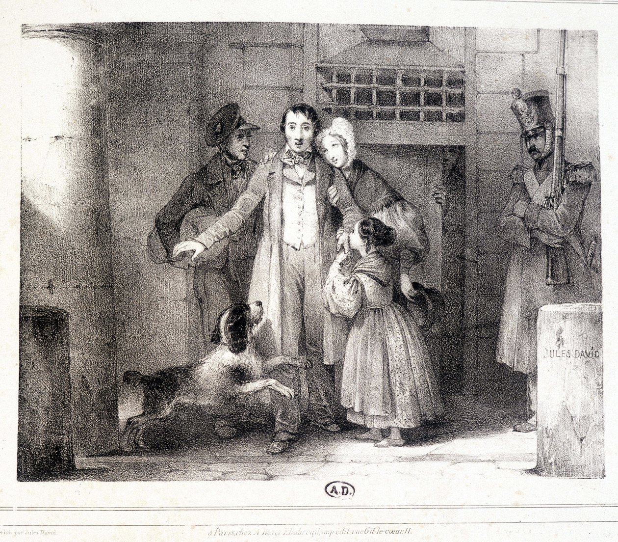 Hombre saliendo de prisión y reunido con su familia, c. 1830. de Jules David