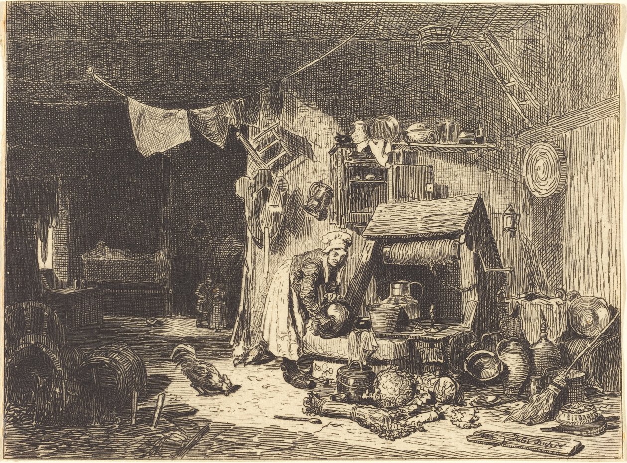 Interior de una granja de Jules Dupré