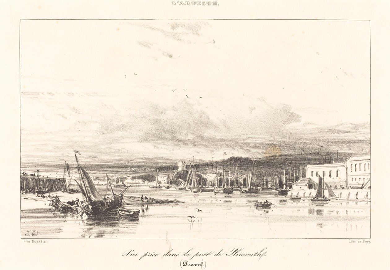 Vista en el puerto de Plymouth de Jules Dupré