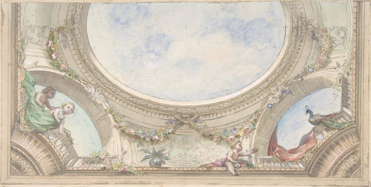 Diseño para techo de trampantojo para comedor, Hôtel de Trévise, 1850-1910 de Jules Edmond Charles Lachaise and Eugène Pierre Gourdet