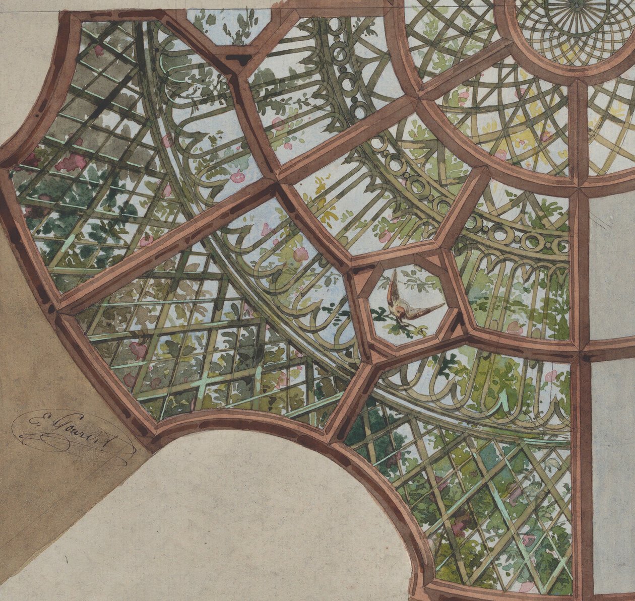 Diseño para un techo con celosía y enredaderas florecientes, segunda mitad del siglo XIX de Jules Edmond Charles Lachaise and Eugène Pierre Gourdet