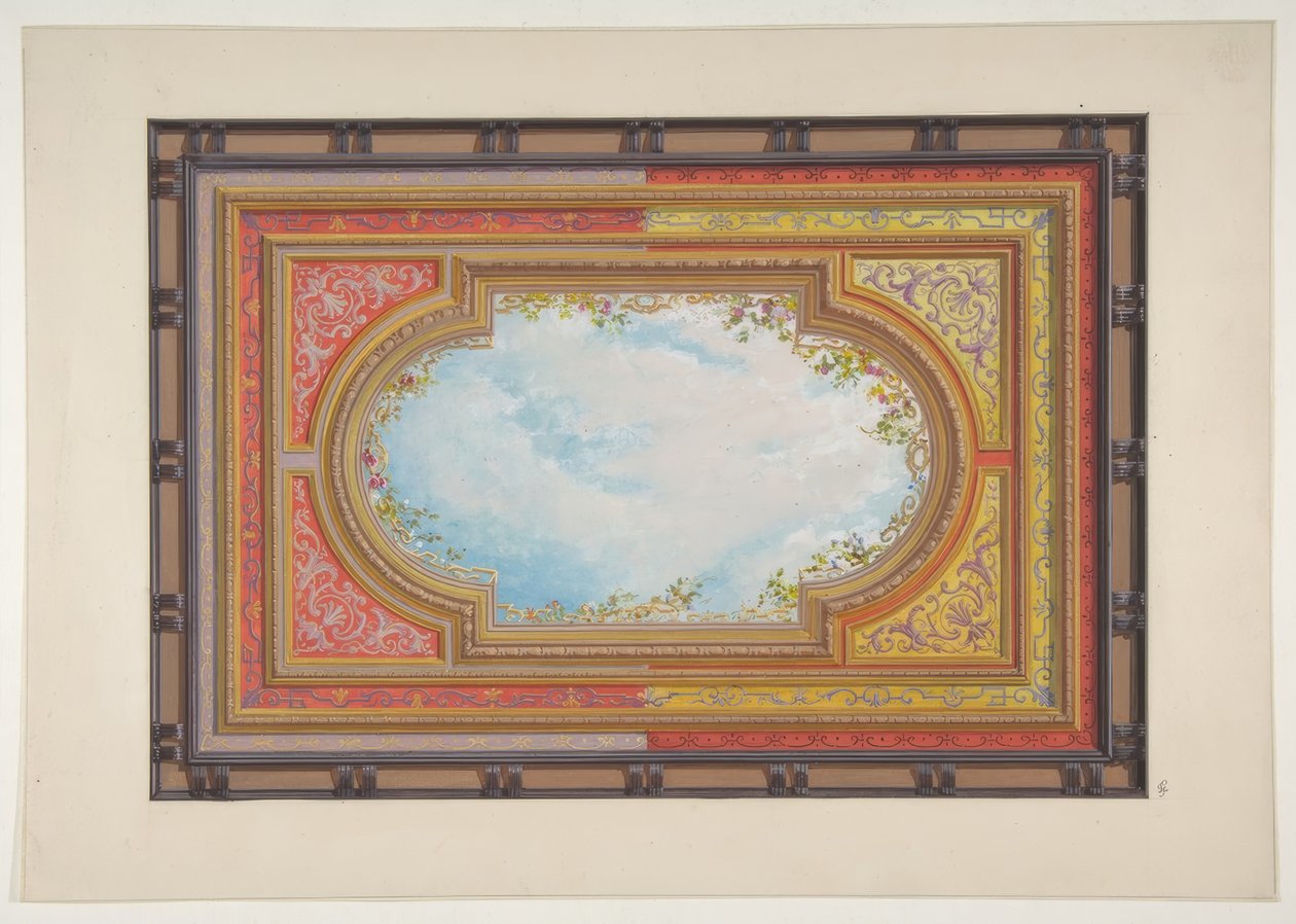 Diseño para un techo pintado con nubes trampantojo de Jules Edmond Charles Lachaise