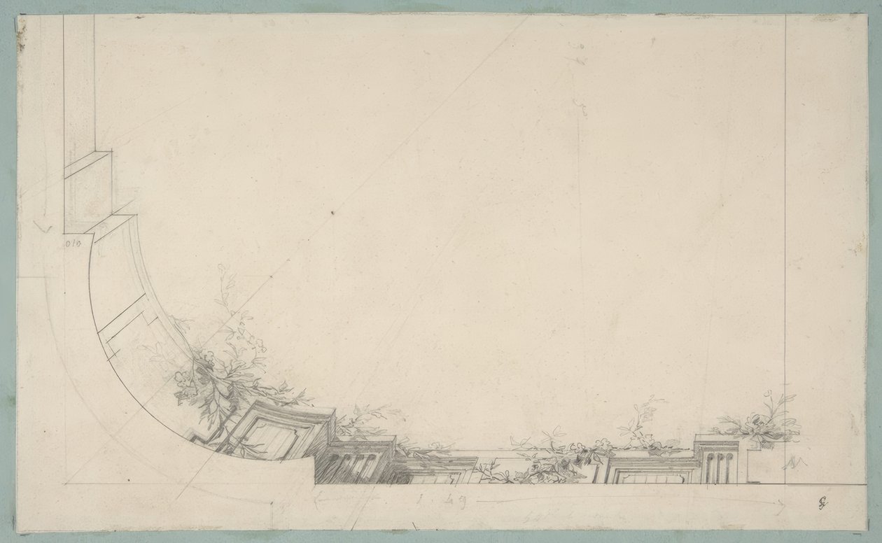Diseño parcial para un techo decorado con una balaustrada trampantojo de Jules Edmond Charles Lachaise