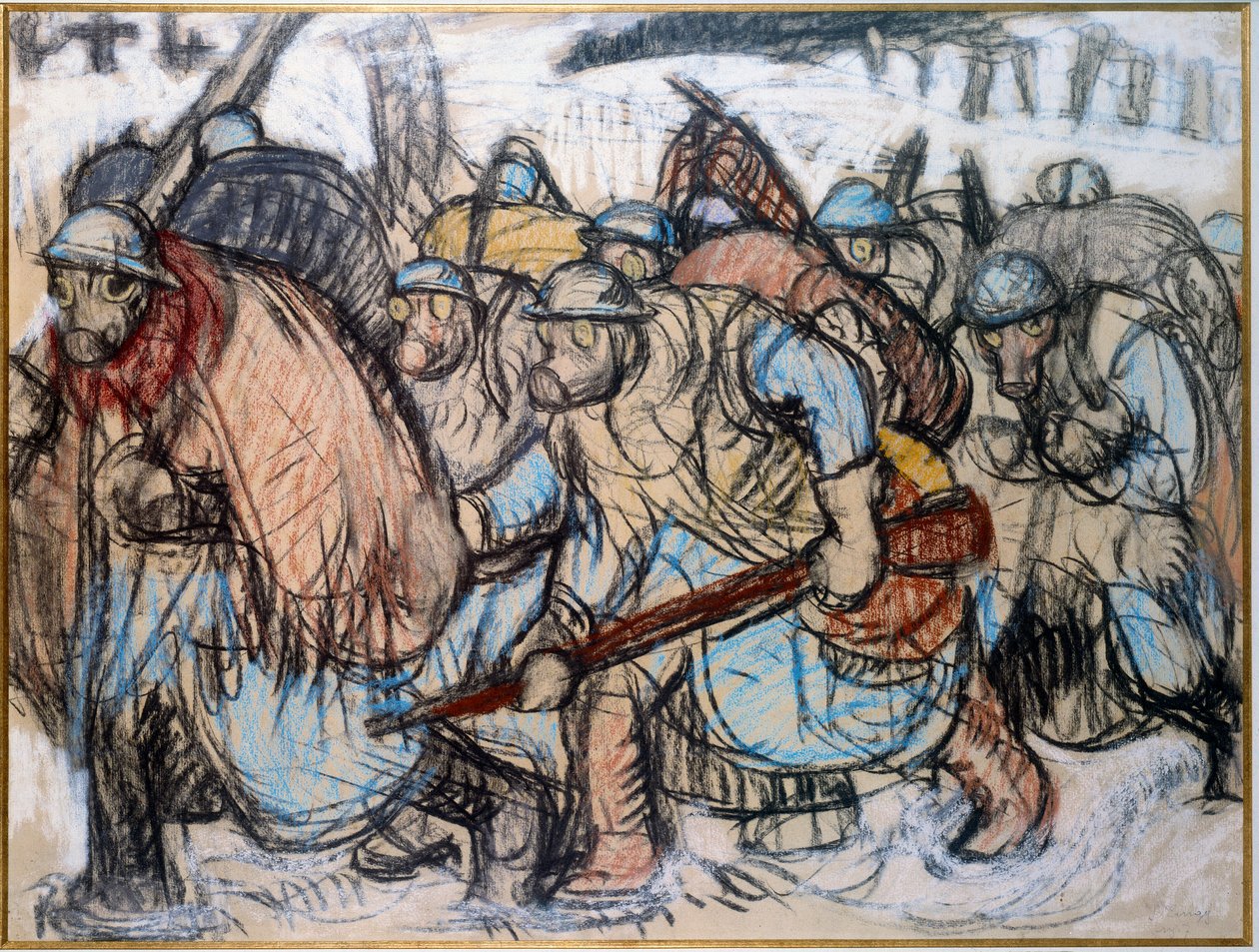 Primera Guerra Mundial: "" Soldados con máscara antigás "". Zingg, Jules Emile (1882-1942) de Jules Emile Zingg