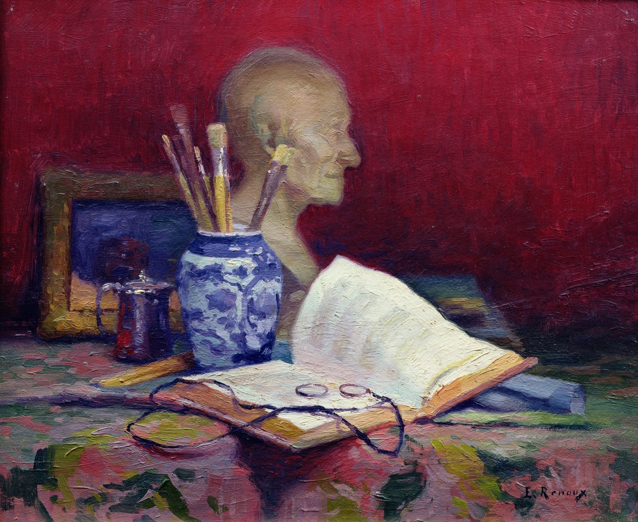 Naturaleza muerta con cabeza de Voltaire de Jules Ernest Renoux
