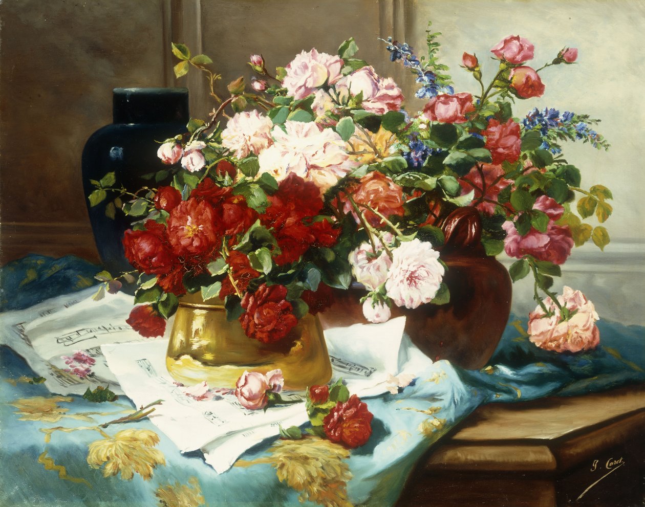 Naturaleza muerta con flores y partitura, c.1877 de Jules Etienne Carot