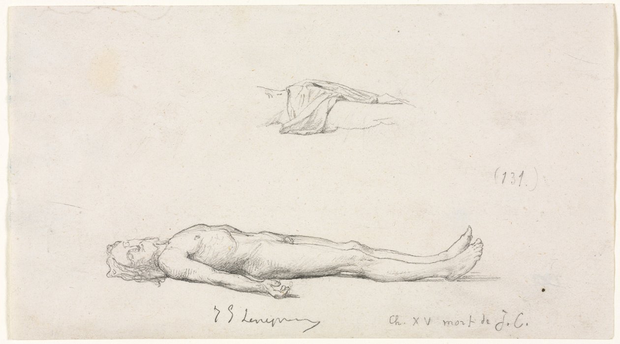 Boceto del Cristo muerto y detalle del taparrabos de Jules Eugene Lenepveu