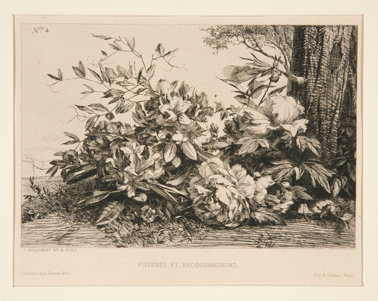 peonias y rododendros de Jules Ferdinand Jacquemart