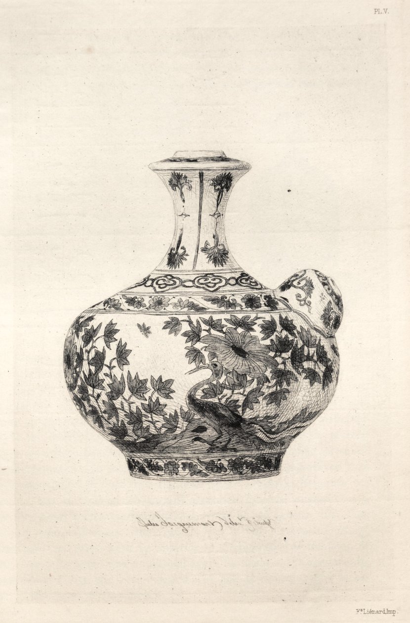 Historia del Arte Cerámico: Estudio descriptivo y filosófico de la alfarería de todas las épocas y naciones: Persia: Gárgola de porcelana blanda, decorada con el Simorg (Lámina VI) de Jules Jacquemart