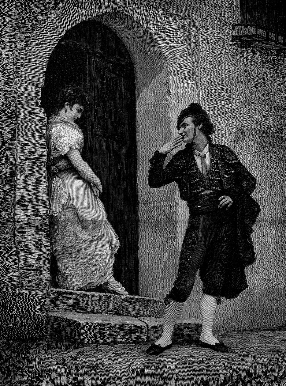 La salida del torero para la corrida. Siglo XIX. Grabado después de la pintura de Rougeron de Jules James Rougeron