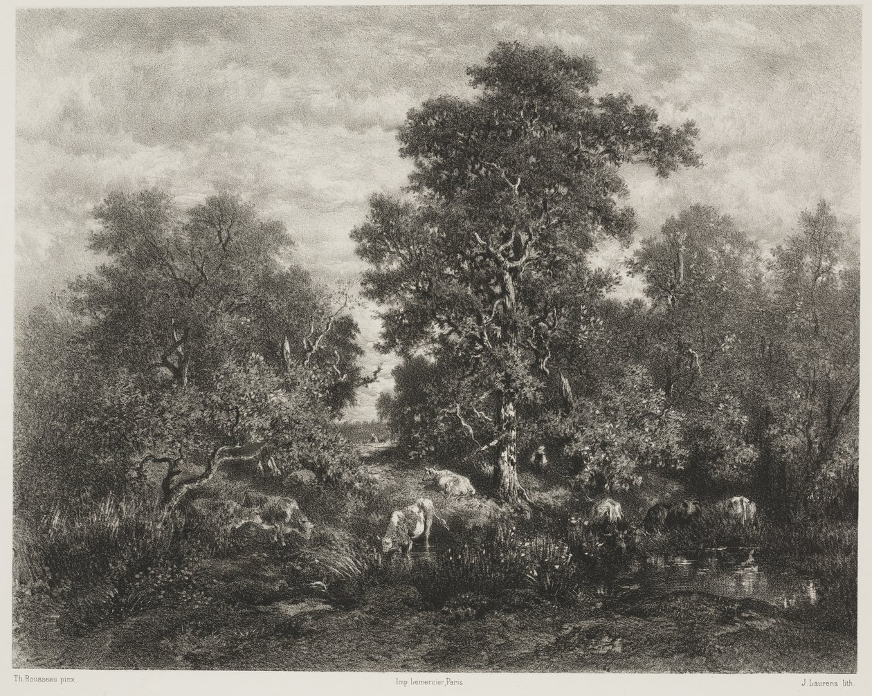 El estanque, después de Théodore Rousseau (1812-67) de Jules Joseph Augustin Laurens