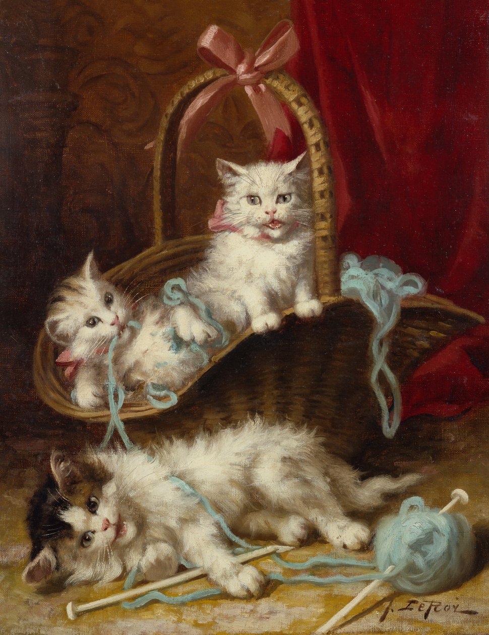 A Basket of Mischief (óleo sobre lienzo) de Jules Leroy