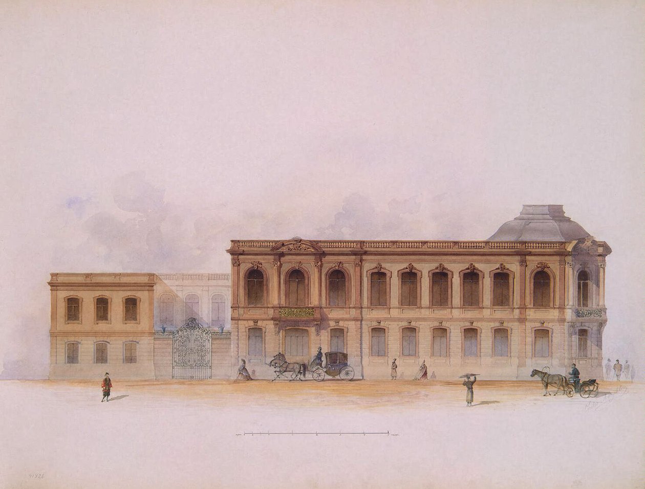 El Palacio Stroganov en San Petersburgo. Fachada, 1863 de Jules Mayblum