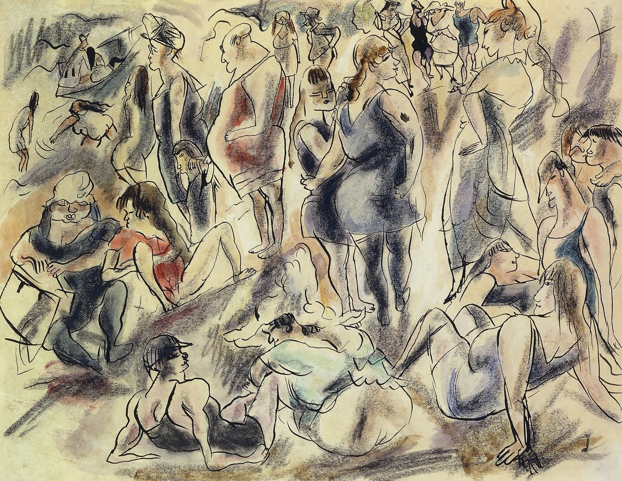 Playa Americana; Plage American, c.1917 de Jules Pascin