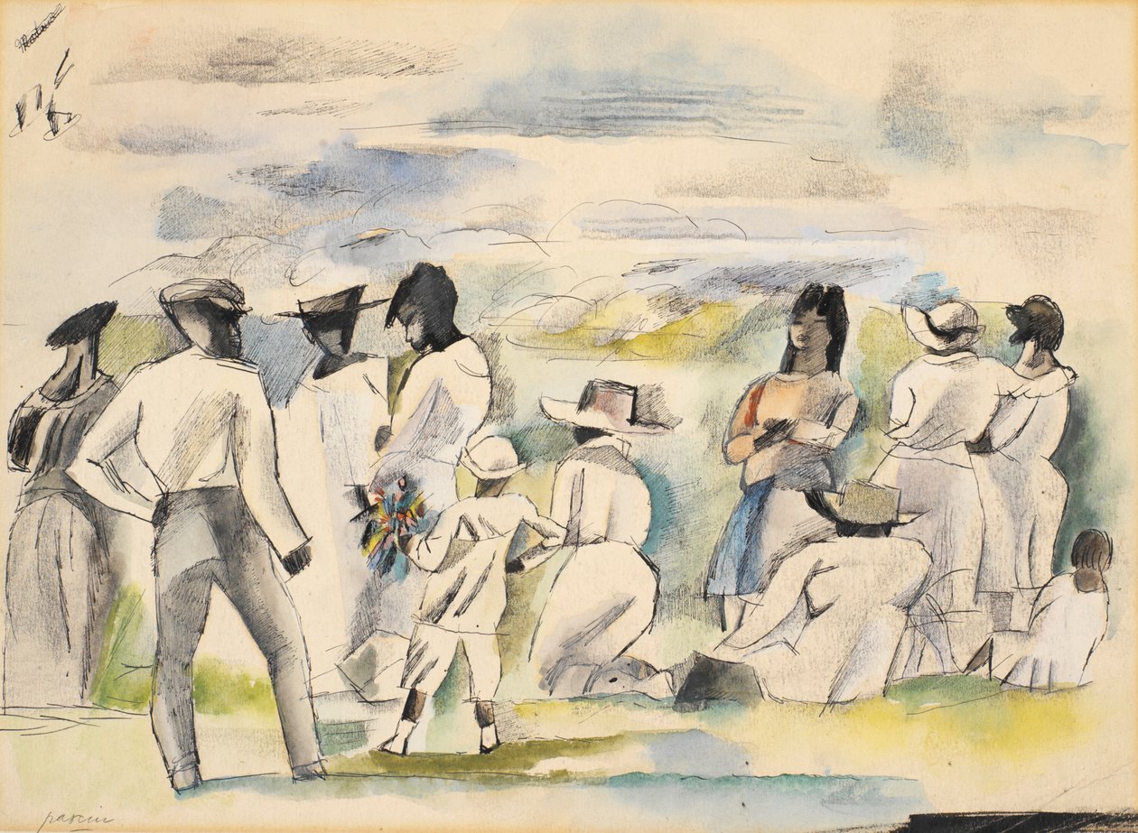 Negro con niño sosteniendo flores de Jules Pascin